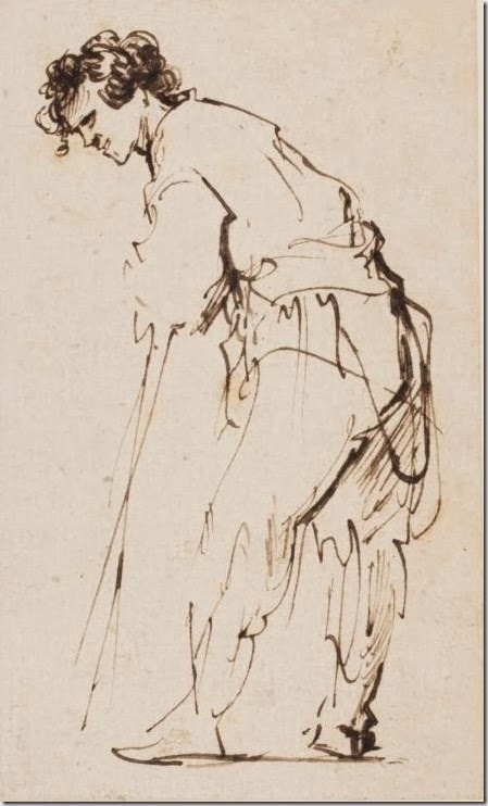 Rembrandt Harmensz. van Rijn (1606-1669). A young man leaning on a stick.