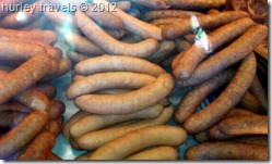 Sampling of the German sausages at Claus' market.