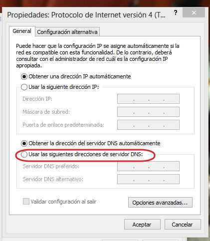 cambiar los DNS en Windows 8