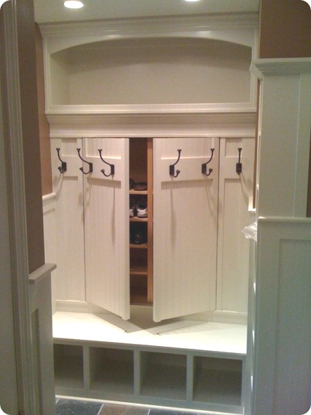 hidden storage for shoes in mud room