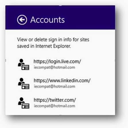 Manage credentials directly from within Internet Explorer