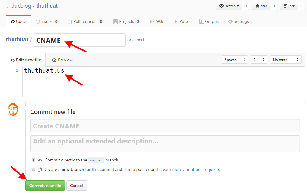 Hướng dẫn cài đặt tên miền cho trang Github