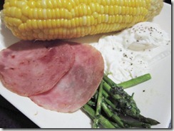 corn, farmer's ham, poached egg, asparagus lunch, 240baon