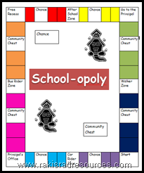 Create your own copy of School-opoly for your class with this free printable board.