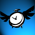 *Flying alarm clock logo