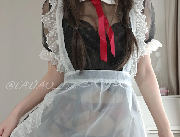 Coser@发条少女 (迷之呆梨) 自撮り写真 半透明黑丝吊带女仆装 (半透明メイド服)