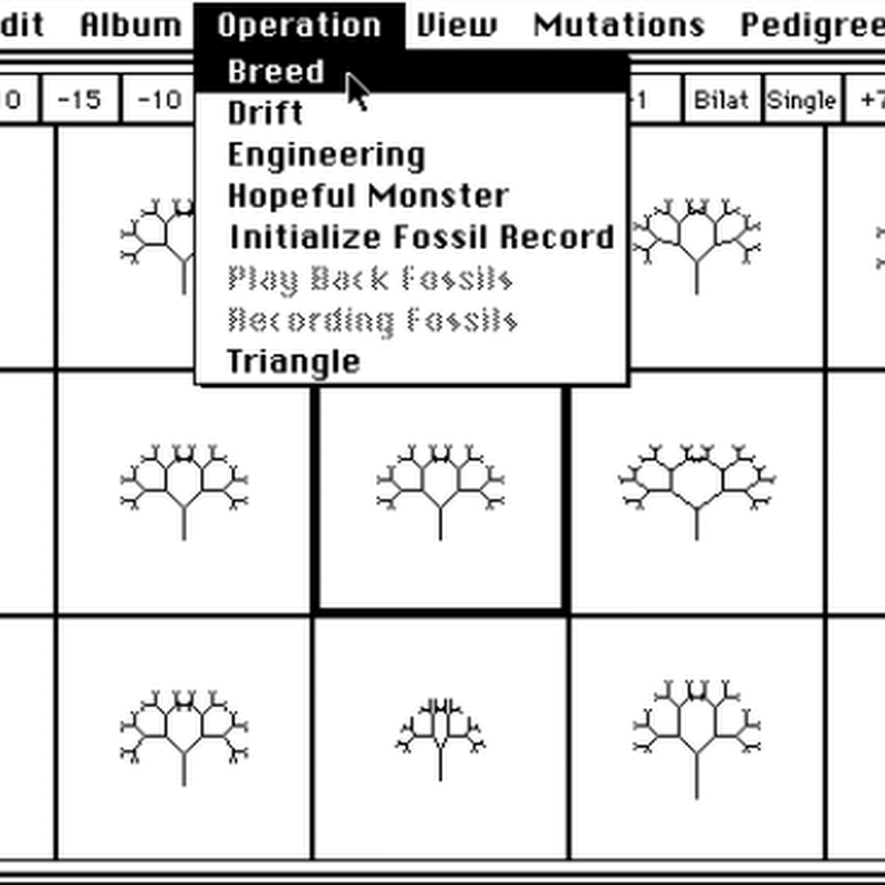 Bugsx a program to display and evolve biomorphs.