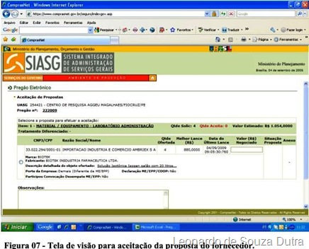 Comprasnet.gov.br - tela de visão para aceitação da proposta do fornecedor