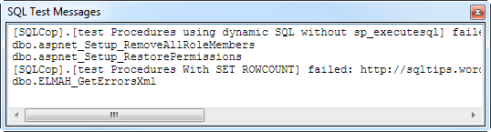 I messaggi di prova dopo aver fallito SQL sul database ASafaWeb