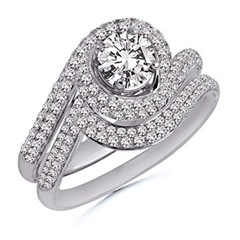 Round Diamond Twisted Wedding Ring Set in 14k White Gold