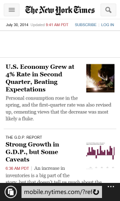 Screenshot of www.nytimes.com with Windows Phone 8.1 Update