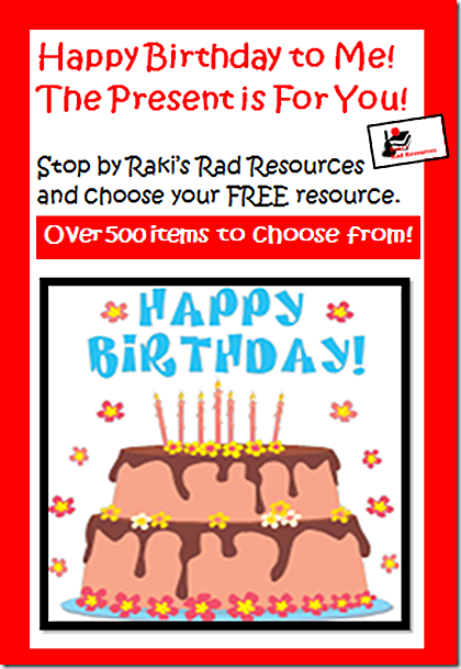 Birthday giveaway at Raki's Rad Resources