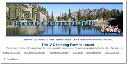 Utah Department of Environmental Quality Division of Air Quality Title V Operating Permits Issued