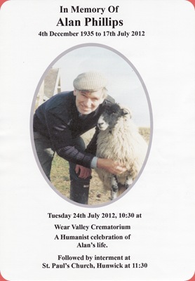 Alan Phillips' memoriam card