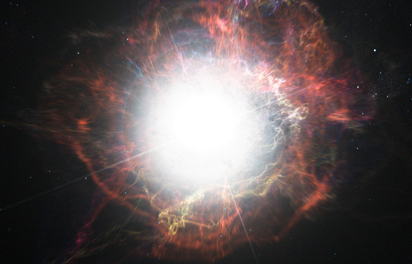 ilustração da formação de poeira em torno de uma explosão de supernova
