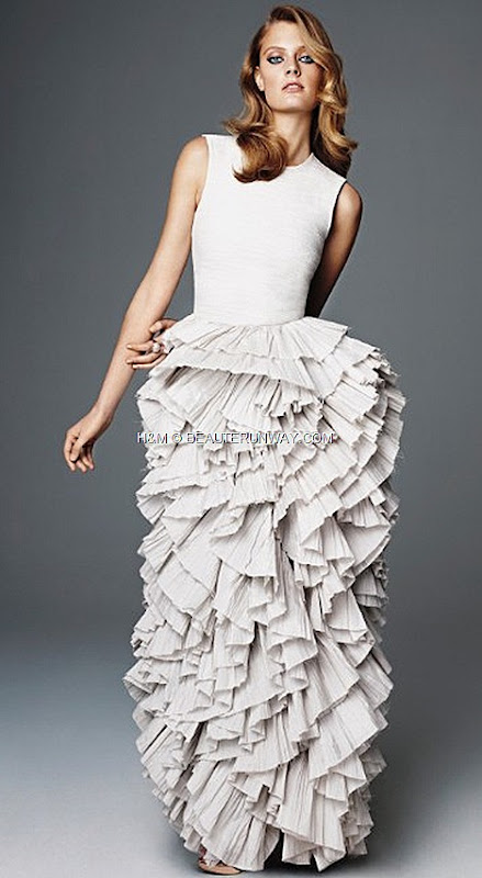H&M CONSCIOUS 2012 EXCLUSIVE GLAMOUR COLLECTION SPRING  ULTIMATE RED CARPET GOWN organza crease plissé meringue skirt silk boule