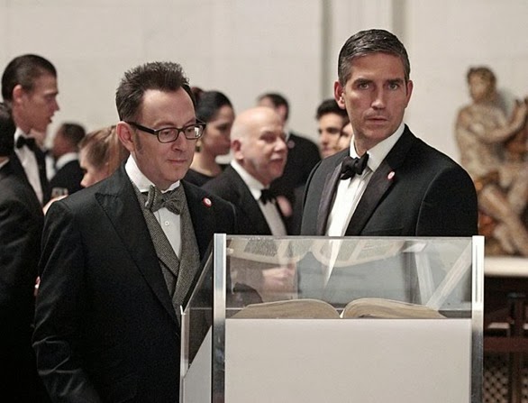 "Provenance" -- Reese (Jim Caviezel, right) rejoins Finch (Michael Emerson, left) in New York, but when the team receives the number of a highly skilled antiquities thief, a surprising turn of events finds them planning a heist which could land them all in jail, on PERSON OF INTEREST, Tuesday, Feb. 4 (10:01 Ã¢ÂÂ 11:00 PM ET/PT) on the CBS Television Network.  Photo: Giovanni Rufino/WBEI ÃÂ© 2013 WBEI. All rights reserved.