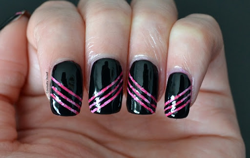 Bloom into Summer with Gorgeous Floral Nail Designs : Pink Flower on Black  Nails