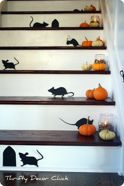 pumpkins and mice on stairs