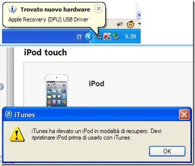 iTunes ha rilevato un iPod/iPhone/iPad in modalità di recuper. Devi ripristinare iPod/iPhone/iPad prima di usarlo con iTunes