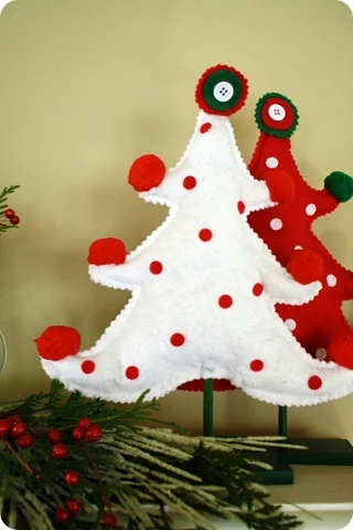 red and white felt trees