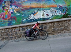 Pushing the bike uphill in Valparaiso.