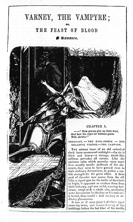 first page illustration of Varney the vampire
