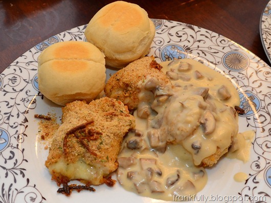 mozzarella and basil stuffed chicken with mushroom sauce