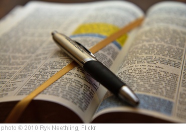 'Open Bible with pen' photo (c) 2010, Ryk Neethling - license: http://creativecommons.org/licenses/by/2.0/