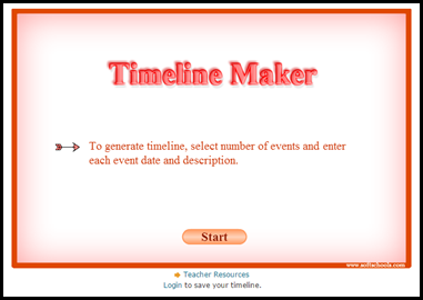  Timeline Maker – Generate a timeline with up to twelve events by simply inserting dates and descriptions in chronological order.  This timeline can then be printed and used in class. 