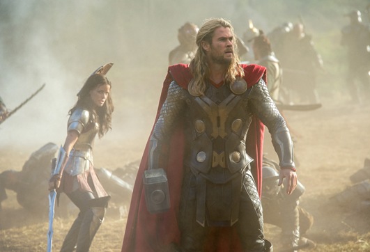 "Marvel's Thor: The Dark World"..Sif (Jaimie Alexander) and Thor (Chris Hemsworth)..Ph: Jay Maidment..© 2013 MVLFFLLC. TM & © 2013 Marvel. All Rights Reserved.
