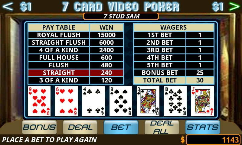 Android application Seven Card Video Poker screenshort