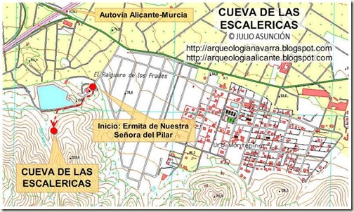 Mapa ruta cueva de las Escalericas - Orihuela