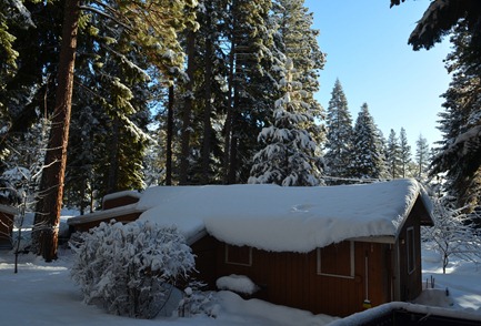 snow on the cabin