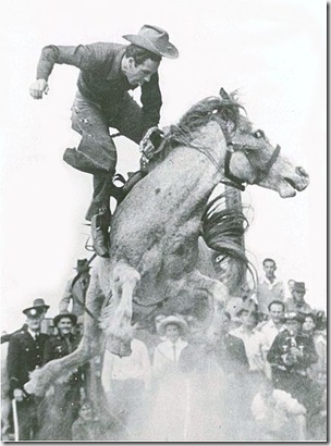 1953. Alan Wood on the great bucking mare, Curio