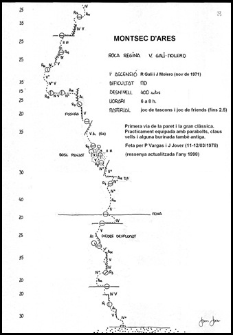 Croquis Terradets - Roca Regina - Gali-Molero 500m MD  6b  Ae (V  A0 Oblig) (Joan Jover)