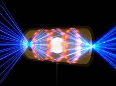laser implode a esfera contendo hidrogênio pesado