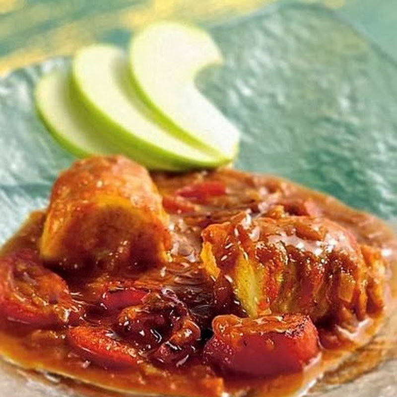 Aragosta al curry con mele verdi e marmellata di albicocche.
