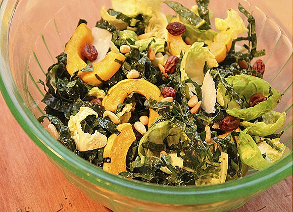 Kale & Brussels Sprout Salad with Delicata Squash and Other Delicious Things