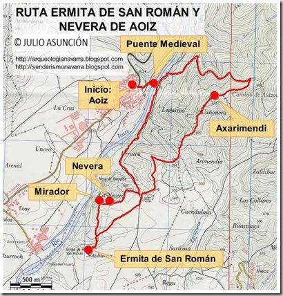 Mapa ruta ermita de San Román y nevera de Aoiz