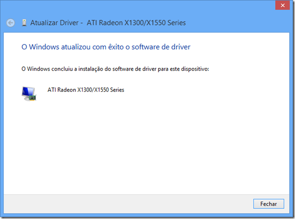 Driver de vídeo instalado com sucesso