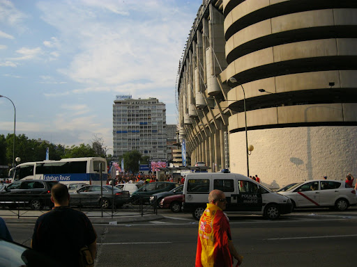 The huge crowd gathered for the Spain Portugal game - outside the stadium