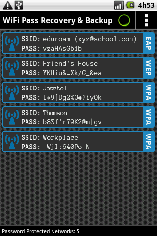 Android application WiFi Password Recovery AD FREE screenshort