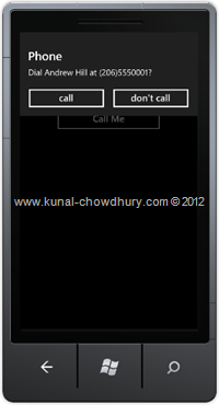 Screenshot 2 : How to Retrieve Phone Number from Contacts in WP7 using the PhoneNumberChooserTask?