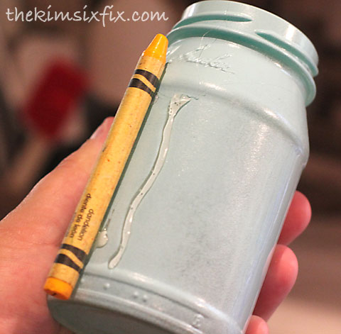 Gluing crayons to vase