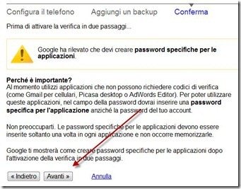 password specifiche per alcune applicazioni google