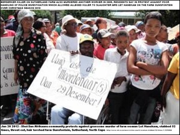 HANEKAM MRS LET MURDERED Afrikaansspeaking KhoiSan community in Northern Cape protesting against psycho killer of Mrs Let Hanekam 41 Jan202012 (2)