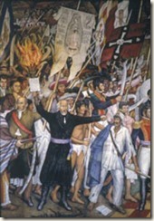 MEXICO: 1810 REVOLUTION. <br />'The Cry of Dolores,' Miguel Hidalgo's call to revolt, 16 September 1810. Mural by Juan O'Gorman.