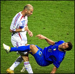 The iconic headbutt of Zidane to mischievious Materazzi