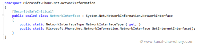 Meta Data of Microsoft.Phone.Net.NetworkInformation.NetworkInterface